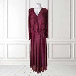 Pinup Fashion Chic Burgundy Shimmer Long Sleeve Gown 24W